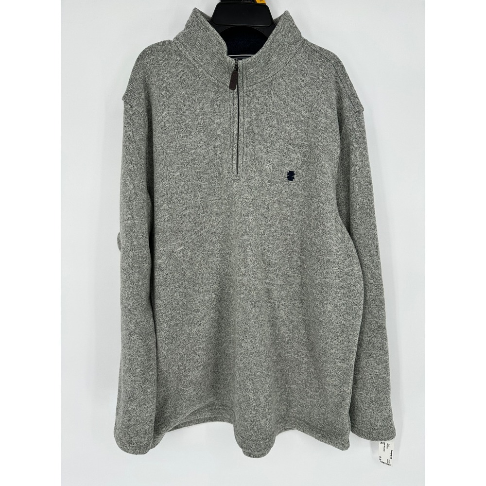 IZOD Mens XL Grey Heather Quarter Zip‎ Pullover Marled Knit Fleece Sweater